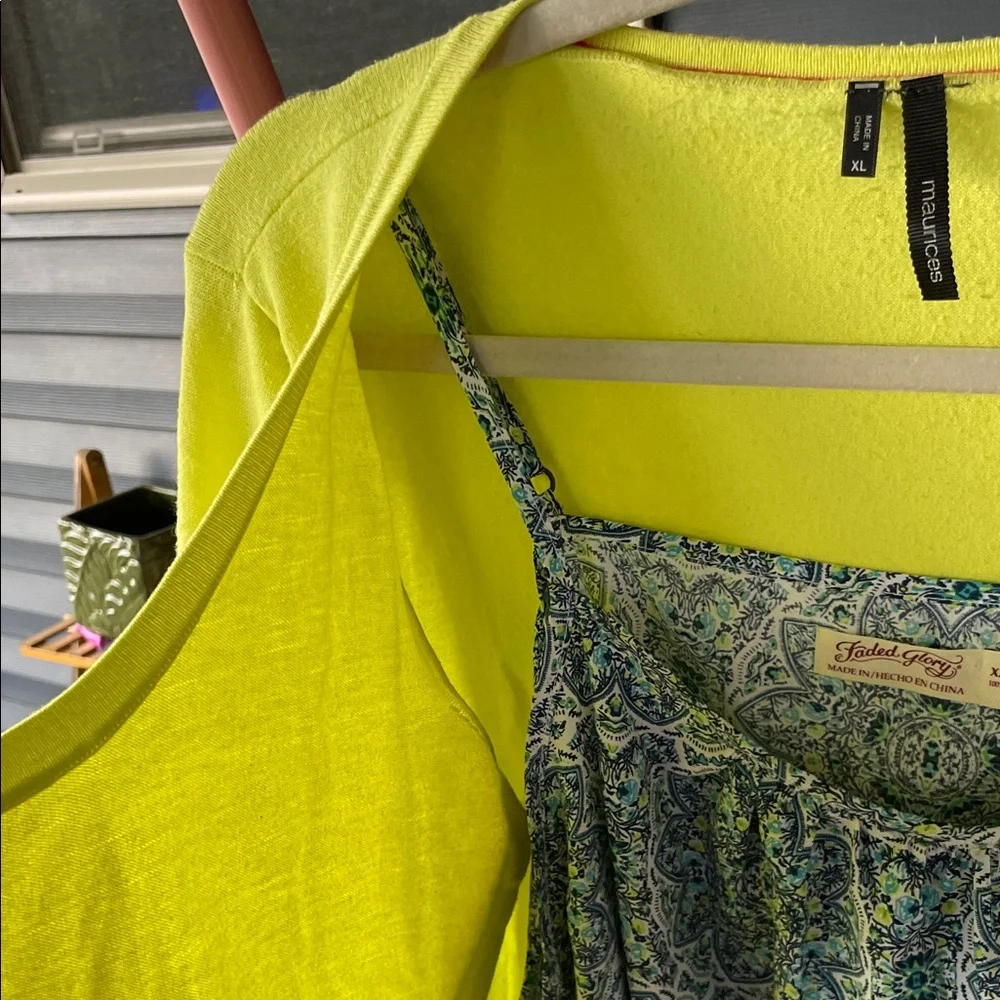 Maurices Lime Cardigan and Blue Floral Blouse - Picture 4 of 5